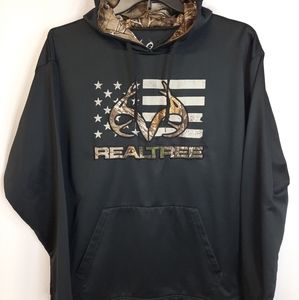 RealTree Black Camouflage Hoodie Men's Sz XL Deer Antler Pull Over Flag Outdoors